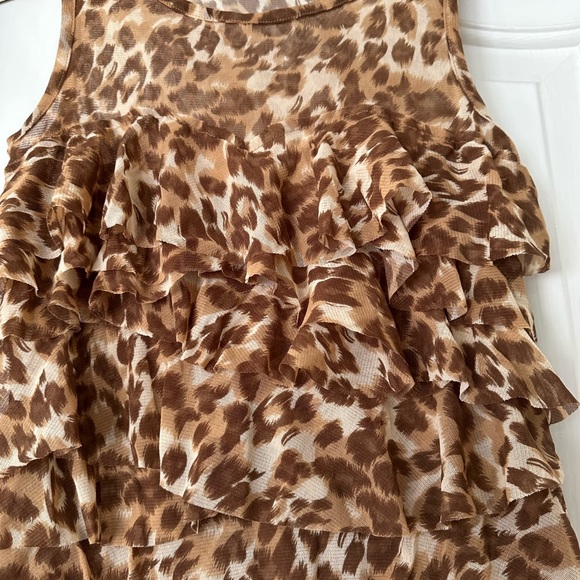 INC Brown Leopard Print Ruffle Top - Picture 2 of 4